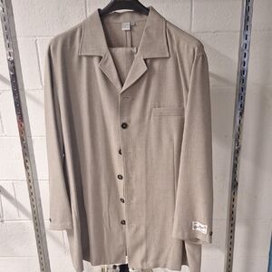 Beige Button-Up Shirt and Pants